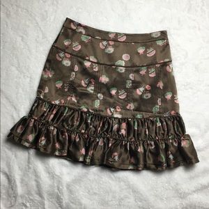 Marc Jacobs Floral Brown Silk Ruffled Skirt Size 2